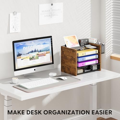 Simple Trending Wood Desk Organizer, 5-Tier File Organizer, Rustic Brown - Image 6