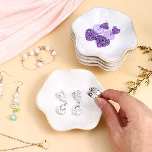 8 PCS Small Ceramic Jewelry Tray Decorative Ring Tray Exquisite Small Ceramic Trinket Dish for Earrings, Rings, Key Wedding Birthdays Jewelry Bowl Gifts(White, 4.3in) - Image 7