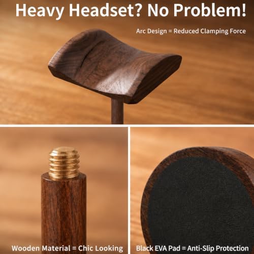 Headphone Stand Nature Wood Headset Hanger Mount Hook Gaming Holder Desktop Earphone Artful Functional Stand for All Headsets with Solid Wooden Base - Image 7