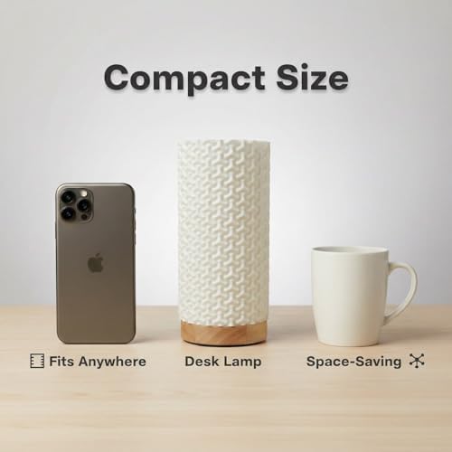 Small Bedside Lamp for Nightstand, 3D Printed Mini Table Lamp, 3 Color Temperatures Warm to Cool White, Cozy Small Lamp for Bedroom Dorm Tight Spaces, Ash Wood Base, 8.8 Inch Tall - Bubble - Image 7