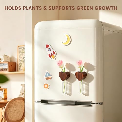 Heart-Shaped Wooden Magnetic Flower Vase Set of 2 for Refrigerator - Image 6