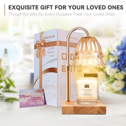 TOACSUCP Candle Warmer Lamp with 3 Bulbs, Adjustable Height Dimmable Candle Warmer with Timer, Compatible with Large Jar Candles, Flower Candle Warmer with Charming Gift Box Ribbon(Light Yellow) - Image 7