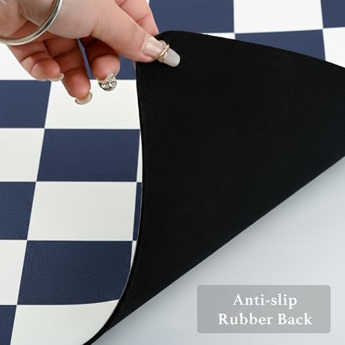 Ohocut Checkered Dish Drying Mat for Kitchen Counter, Coffee Bar Station Accessories, Retro Cute Aesthetic Modern Absorbent Drainer Mat Kitchen Drying Mat Easy Clean (Navy Blue, 19" x 12") - Image 7