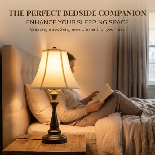 Traditional Table Lamp, Vintage Desk Lamp for Living Room with Fabric Shade, Farmhouse Bedside Lamp Brown Finish for Bedroom Nightstand Office Hotel (Pack-01) - Image 7