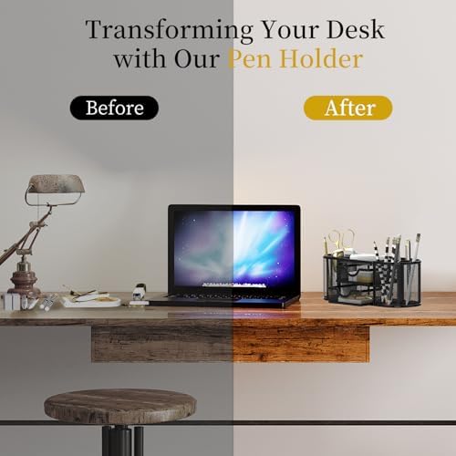 SUPEASY Mesh Desk Organizer, Pen Holder for Desk with 2 Drawers, Black - Image 7