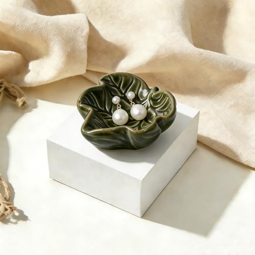3.5' Green Leave Ceramic Jewelry Tray Set of 2 for Dressing Table - Image 6