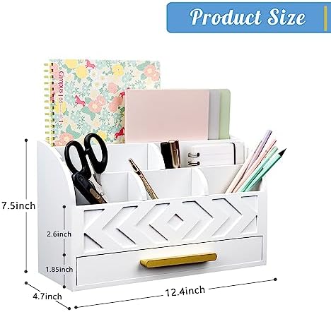 Wooden Desk Organizer Mail Organizer Countertop, Desktop Organizer Mail Sorter Mail Holder Bill Organizer for Desk, Desk Organizers and Accessories for Women (White) - Image 6