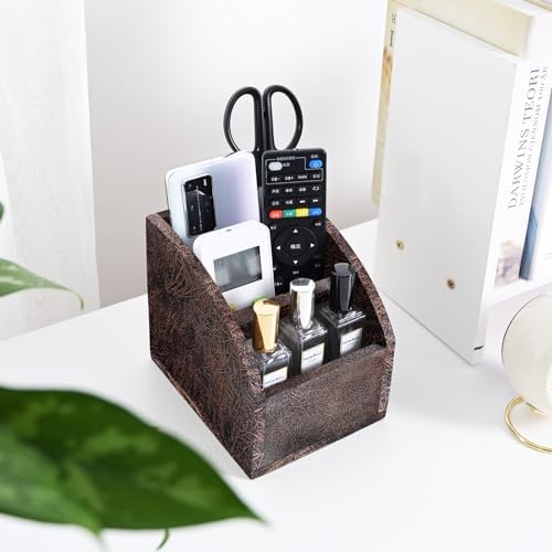 Rustic Vintage Wooden Desk Organizer Farmhouse Wood Remote Control Caddy 3 Slot Tabletop Desktop Office Supply Storage Rack Desktop TV Remote Control Holder Home Decor Office Supplies (Metallic color) - Image 7