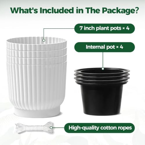 T4U Self Watering Pots for Indoor Plants, 7 Inch 4 Pack Planter White - Image 6