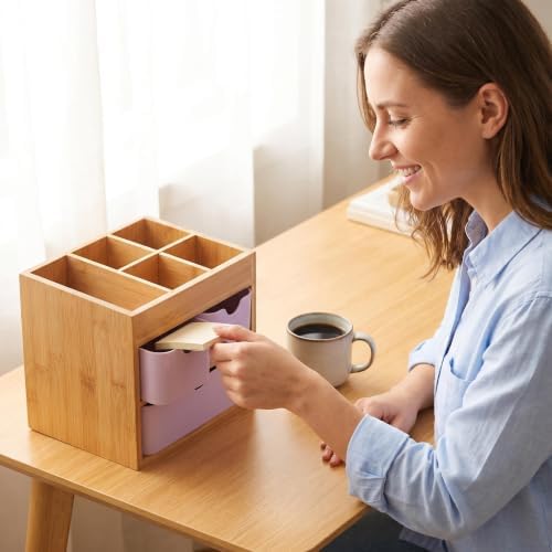Bamboo Makeup Organizer with 3 Pink Drawers - Image 5