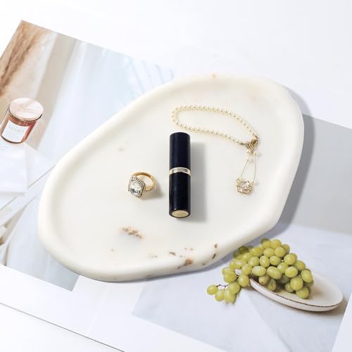 Koville Luxurious White Marble Vanity Tray, Cloud Shape Serving Stone Key Tray for Home Decor, 10"x7" Bathroom Marble Storage Trays, Stone Plate Holder for Perfume and Jewelry (Oriental Calacatta) - Image 7