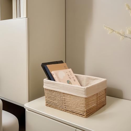 GYASVWU Hand-Woven Paper Rope Storage Baskets,Rectangular Wicker Baskets for Organizing,Decorative Woven Basket for Storage,Shelf Basket for Living Room,Storage Baskets for Pantry (Beige - Large) - Image 7