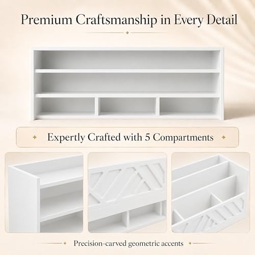 BLU MONACO | Wooden Mail Organizer with Drawer | Mail Organizer Countertop with 6 Compartments | Bill Holder for Desk | White Desktop Mail Sorter - Image 7
