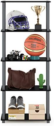 Furinno Turn-N-Tube 5-Tier Multipurpose Shelf / Display Rack / Storage Shelf / Bookshelf, Square Tubes, Black/Grey - Image 6