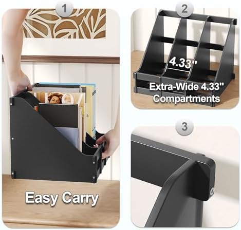 Bamboo Desk File Organizer, 3 Compartment Magazine Holder for Home Office(Black) - Image 7
