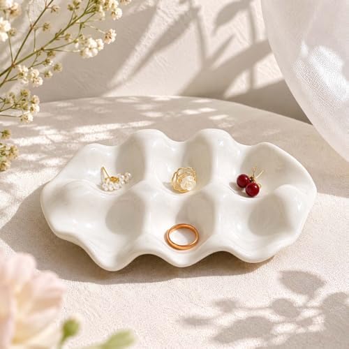 White 6 Grid Jewelry Dish Tray, Vanity Ring Dish Ceramic Jewlery Trays Trinket Ring Holder,Room Decor Aesthetic,Decorative Vanity Key Tray for Women (Grid) - Image 6
