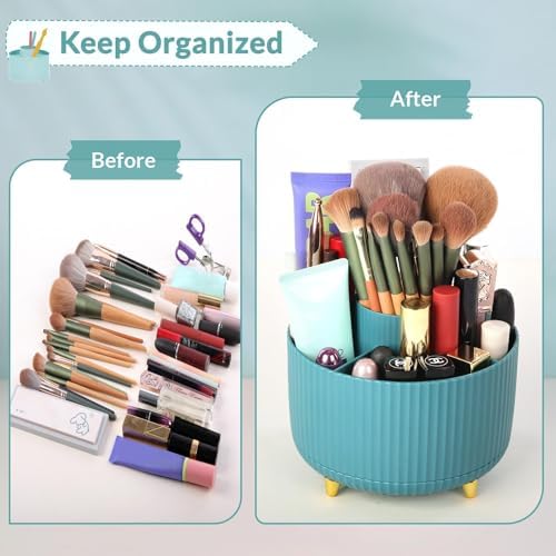 SKYDUE Makeup Organizer, Rotating Pencil Pen Holder for Desk, Dual-Purpose Desktop Organizer for Cosmetics & Pens, Makeup Brush Holder with 5 Slots, Pencil Cup for Office, Home - Image 6