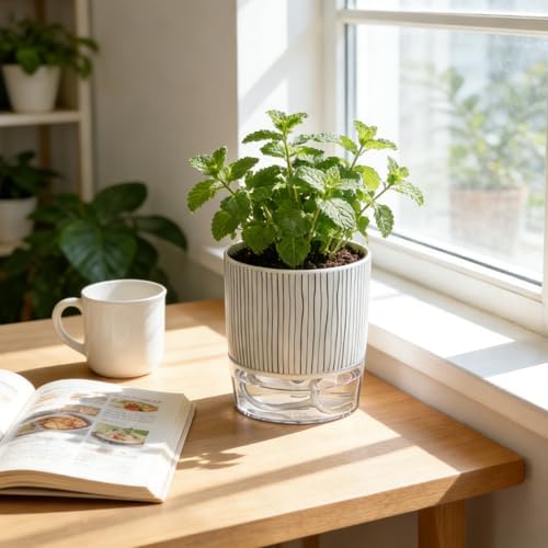 Self Watering Pots for Indoor Plants, 4 Inch Self Watering Flower Pots - Image 7
