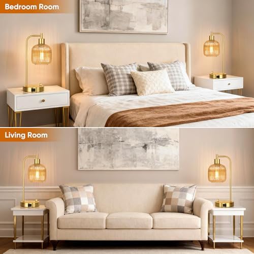 Champagne Glass Table Lamps Set of 2, Dimmable Bedside Lamps for Bedroom - Image 7
