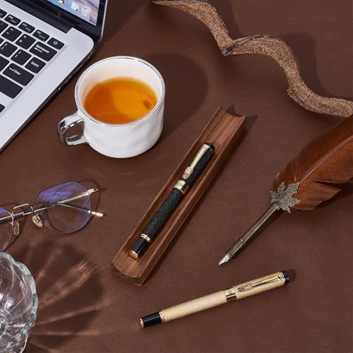 PLIGREAT Single Walnut Wood Pen Tray Wooden Desk Pencil Organizer Holder Minimalist Single Pen Rest for Office Stationery Desk Decor Retro Home Bedroom Decoration, 7.87x1.18x0.78inch - Image 5
