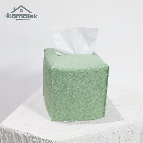 HOMOTEK 2 Pack Tissue Box Cover, Square PU Leather Tissue Holder, Decorative Facial Tissue Cube Paper Organizer Dispenser for Bathroom, Night Stands, Desk, Car 5X5X5'' - Mint Green, Pebble Grain - Image 7
