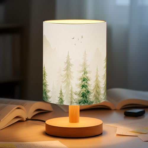 VIHOSE Bedside Table Lamp Table Lamp Vintage Nightstand with Linen Fabric Shade Solid Wood Base Decoration for Kids Living Room Bedroom Desk Dorm(Forest,Green) - Image 7