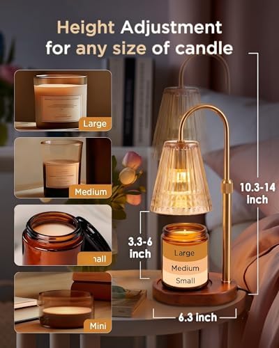 Candle Warmer Lamp with Timer Dimmer, Flameless Candle Warmer for Jar Candles, Height Adjustable Wax Warmer, House Warming Gifts New Home Decor, Birthday Gifts for Women (2 Bulbs Included) - Image 6