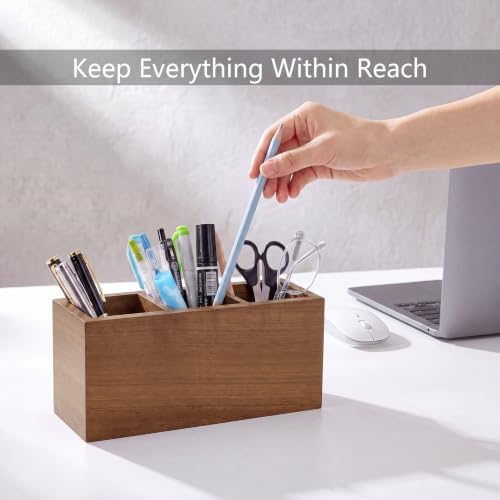 Walnut Wood Pen Holder for Desk with 3 Slots (Walnut Wood) - Image 7