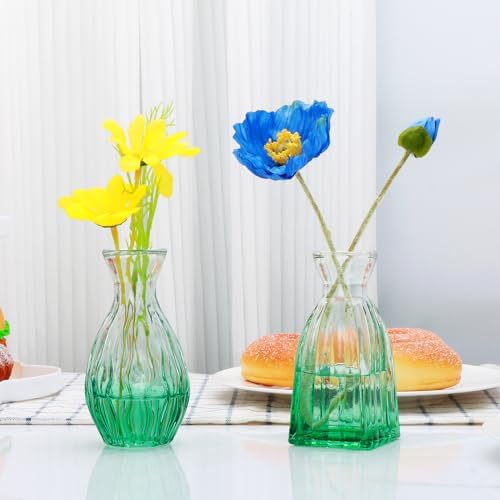 Glass Bud Vases Set of 4, Small Green Flower Vases for Wedding Centerpiece - Image 7