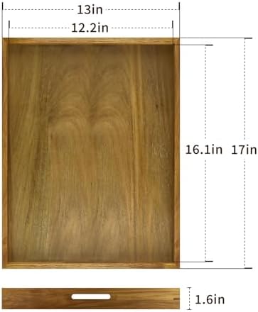 17 inch Acacia Wood Serving Tray with Handles, Decorative Display Tray for Coffee Table, Breakfast in Bed, Food Dinner - Image 6