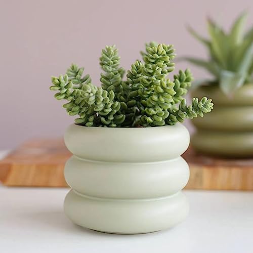 Ceramic Plant Pot Indoor, 4.5 Inch Flower Pot with Drainage Hole, Small Bubble Design Ceramic Planter for Home & Office Decor (Green) - Image 6