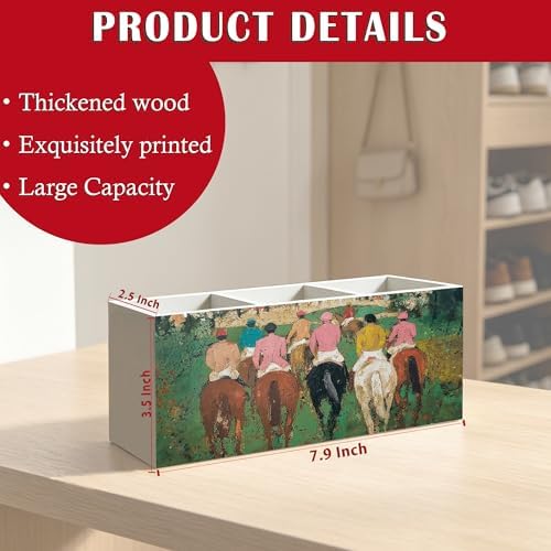 Equestrian Gifts for Women Men Pen Pencil Holder Organizer for Home Office Desk Accessories, Country Western Cowboy Horse Racing Wood Signs Makeup Brush Toothbrush Holder - Image 6