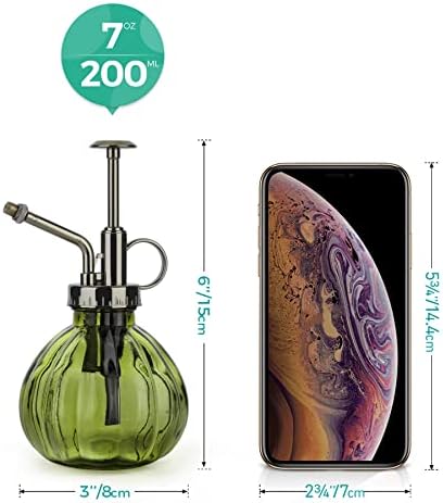T4U Glass Plant Mister 200ML, Vintage Spray Bottle with Top Pump Fine Mist Flower Garden Sprayer Small Decorative Spritzer Watering Can Gift for Indoor Outdoor Succulent House Plant (Military Green) - Image 6