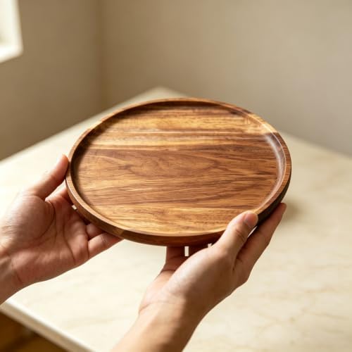 6 in Round Wooden Platter, Natural Acacia Tray, Wooden Dinner Plates, Tray Organizer, Serving Tray for Coffee Table, Home Decor, Fruit, Appetizer (6 Inch) - Image 7