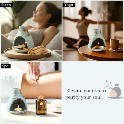 JOYWING Palo Santo Holder Handmade Ceramic Incense Burner for Sage Bundles and Incense Cones Meditation Accessories for Mindfulness Yoga Home Decor Spiritual Gifts(Sky Glaze) - Image 6