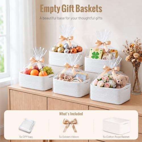 5 Pack Small Woven Storage Baskets for Shelves, Gift Baskets Empty - Image 6