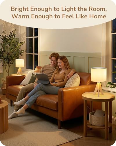 EDISHINE Small Cute Table Lamp, Wood Tripod Nightstand Lamp, 14.2 Inch - Image 7