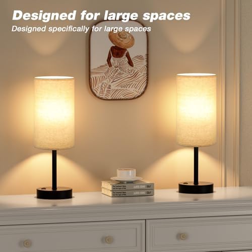 Fenmzee 17.4" Beige Lamp for Bedroom - Dimmable Touch, USB A+C, AC Outlet - Image 7