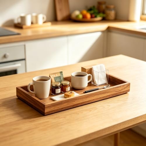 13 Inch Wood Bathroom Vanity Tray, Decor Catchall Storage Organizer for Makeup, Perfume, Jewelry, Soap Dispenser, Multi-Purpose Acacia Wooden Tray for Toilet Tank, Coffee Table & Kitchen Counte - Image 5