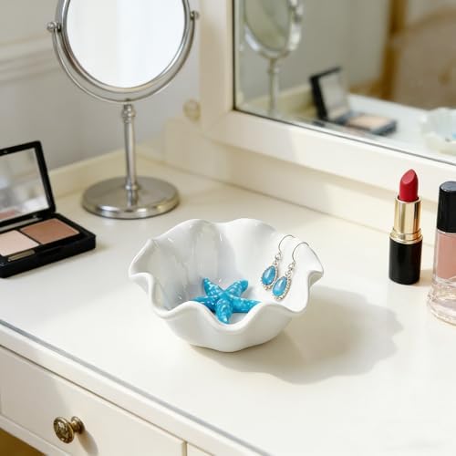 Jewelry Holder Dish Ceramic Flower Ring Dish Tray Decorative Starfish Trinket Dish Preppy Room Decor Coastal Jewelry Bowl Wedding Mother's Day Christmas Birthday Gifts for Women (Blue Starfish) - Image 7