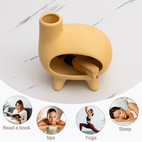 Handcrafted Yellow Clay Palo Santo Burner, Chimney Footed Sage Holder - Image 6