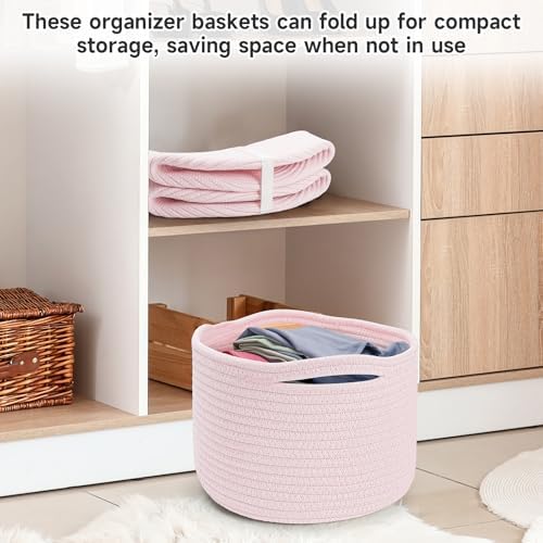 3 Pack Small Rope Storage Baskets, 9.82×9.82×7.1", Pink - Image 6