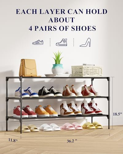 Kitsure Shoe Rack - Non-Woven Shoe Rack Shelf, 36.2" Wide - 3 Tier, Black - Image 2