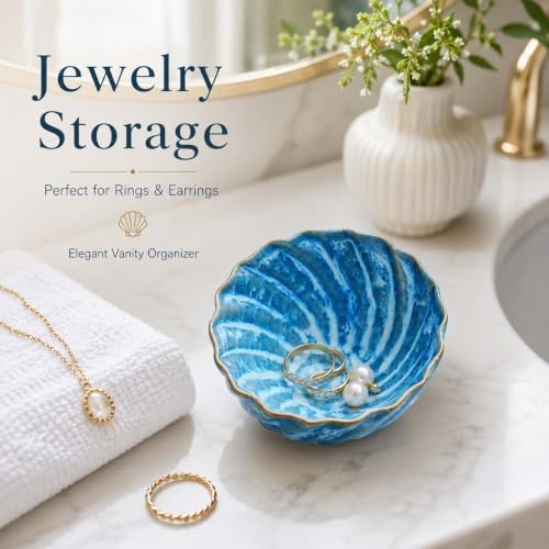 Blue Glazed Ceramic Ring Holder Jewelry Dish Tray Small Trinket Tray - Image 7
