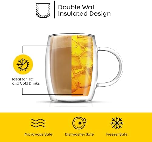 JoyJolt Double Wall Glasses 13.5-Ounce Insulated Mugs Double Walled Glass Cups For Coffee Tea Set of 2 - Image 6