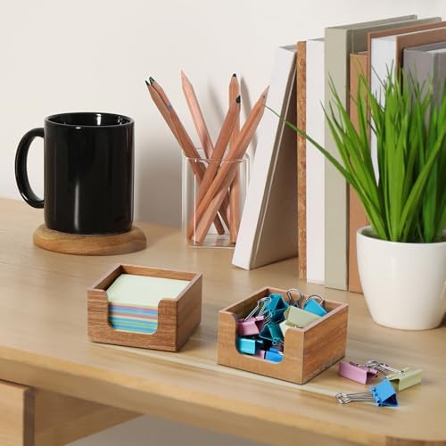 Bivvclaz Acacia Wood Sticky Note Holder, 3 x 3 Inch Post It Note Dispenser for Office Desk Accessories, Self Stick Note Pad Holder, Memo Pad Holder Dispenser Organizer for School Office Desk Supplies - Image 7