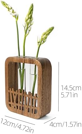 Walnut Wood Terrarium Planter - 2 Glass Test Tube Vase & Boho Plant Stand for Hydroponics, Home Office Desk Decor, Unique Housewarming Birthday Gifts for Women Plant Lovers - Image 6
