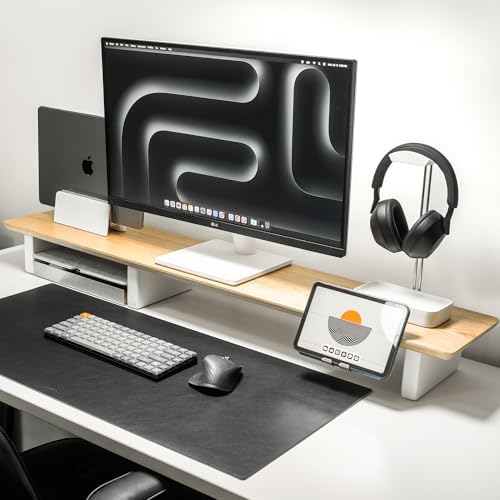 Raico Desk Cockpit Shelf Monitor Stand System Dual Screen Setup Wood Large Desk Accessory Organizer Unit (Oak, Full Length v2 | 45.7 Inches) - Image 5
