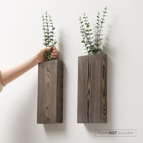2 Pack Wood Wall Planter Vase for Greenery and Dried Flowers (Grey) - Image 6