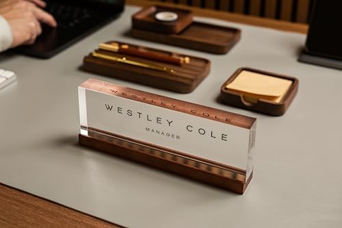 MUUJEE Wooden Desk Organization 5 Piece Set with Name Block - Personalized Acrylic Name Plaque with Wood Base and Desk Accessories Work Professional Office Gift Teacher Dad Organizer - Image 7
